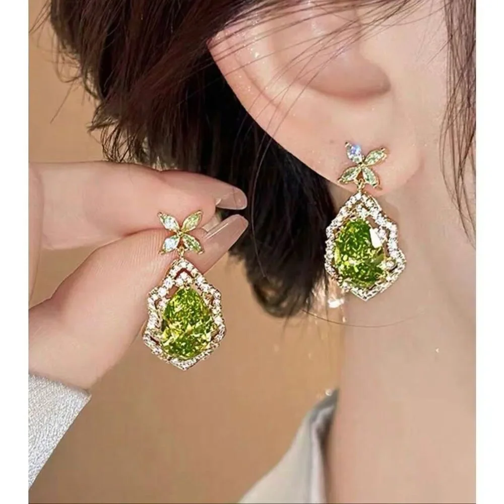 Peridot Flower Drop Earrings